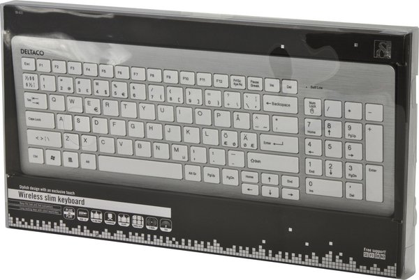 DELTACO tunt tr&aring;dl&ouml;st tangentbord, USB, vit/silver