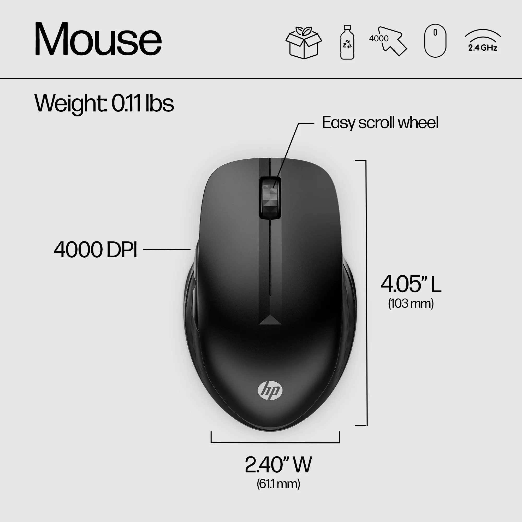 HP 430 Multi-Device tr&aring;dl&ouml;s ergonomisk mus, svart