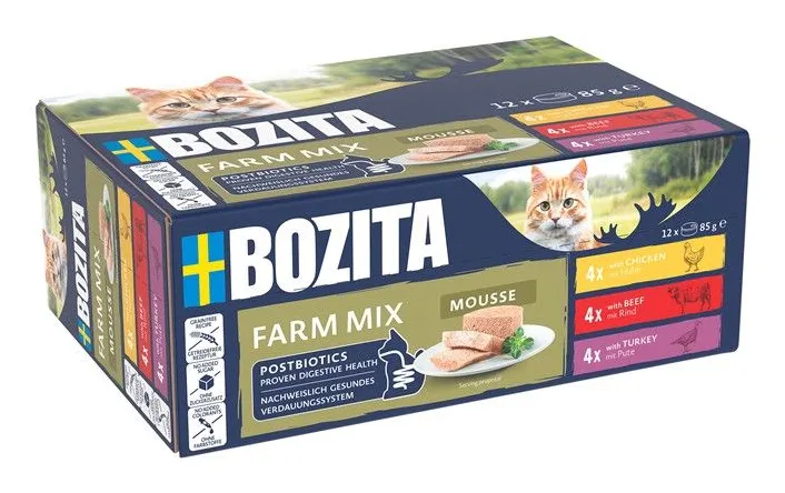 Bozita Mousse Mixed Ocean, Wet food for cats, Adult, Grain Free, 12 x 85g