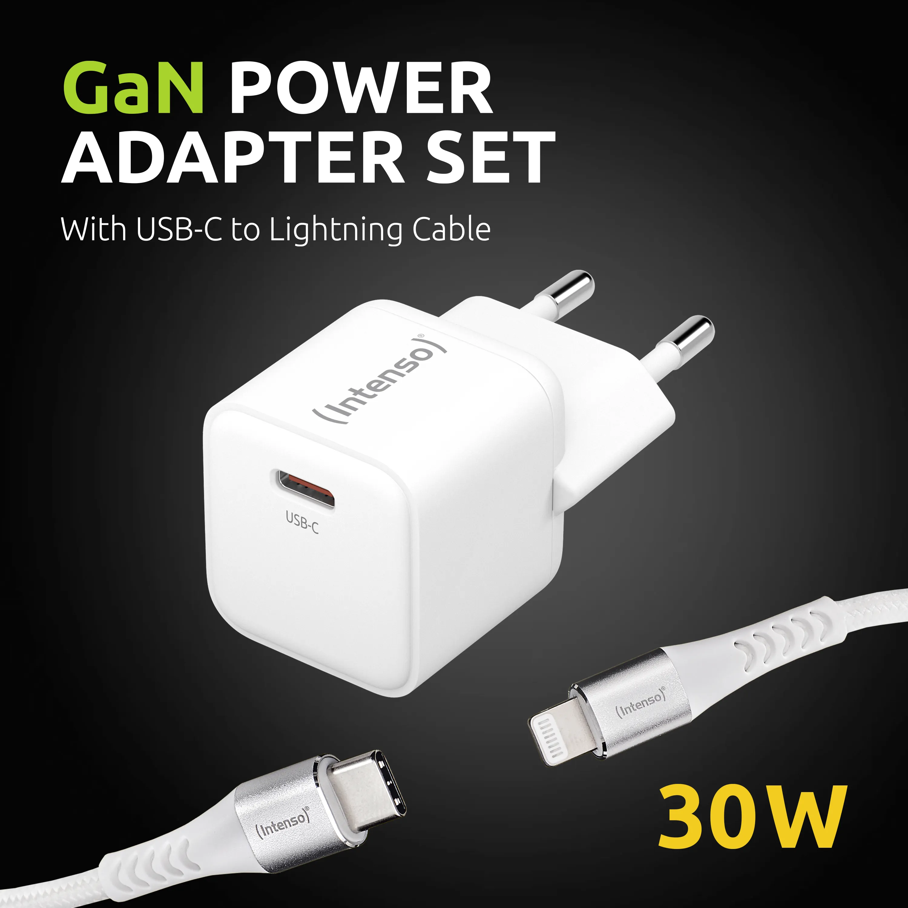 Intenso Power Adapter + USB Cable W30C + C315L GaN white