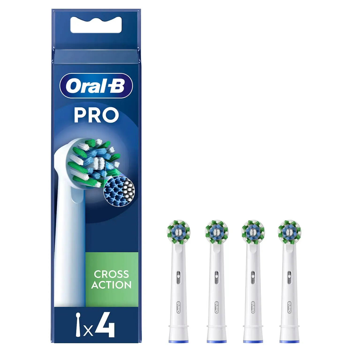 Oral-B CrossAction 4 st ers&auml;ttningsborsthuvuden, Vit