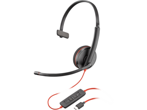 HP Poly Blackwire 3210 -monokuuloke + USB-C - USB-A -sovitin, musta