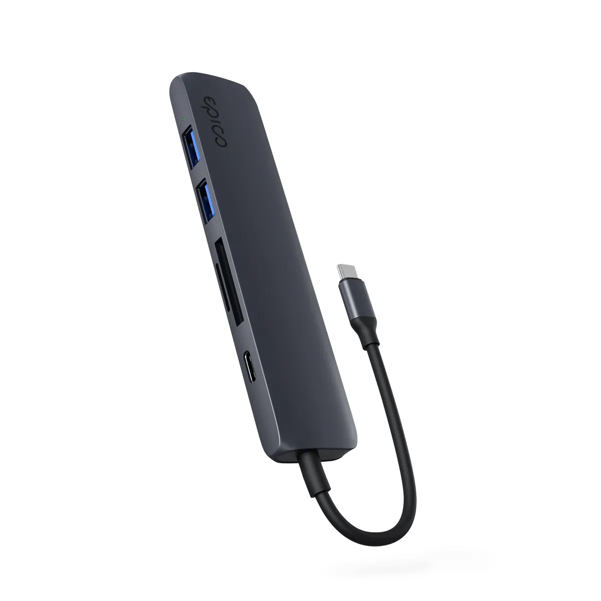 Epico 6in1 Aluminium Hub 100W USB-C PD, 2 × USB-A, HDMI, SD/Micro SD Card Slot 8K with USB-C Connector, Midnight Color