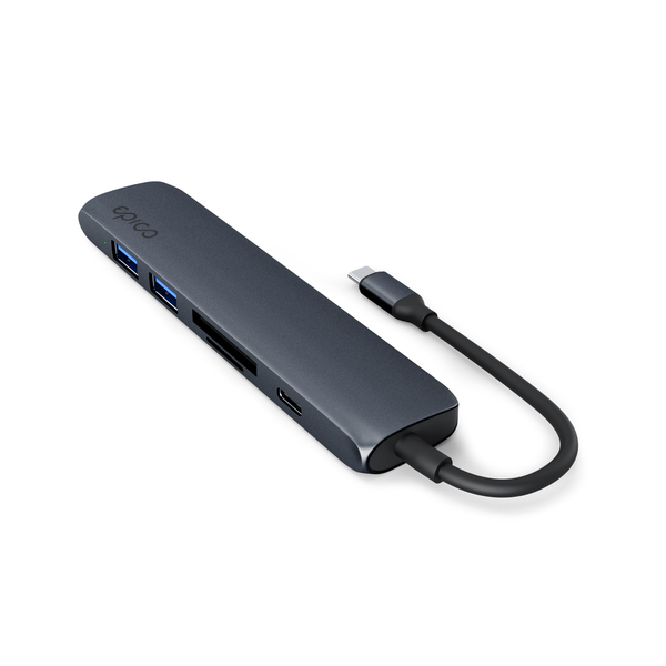Epico 6in1 Aluminium Hub 100W USB-C PD, 2 × USB-A, HDMI, SD/Micro SD Card Slot 8K with USB-C Connector, Midnight Color