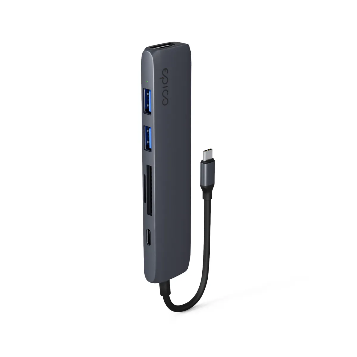 Epico 6in1 Aluminium Hub 100W USB-C PD, 2 × USB-A, HDMI, SD/Micro SD Card Slot 8K with USB-C Connector, Midnight Color