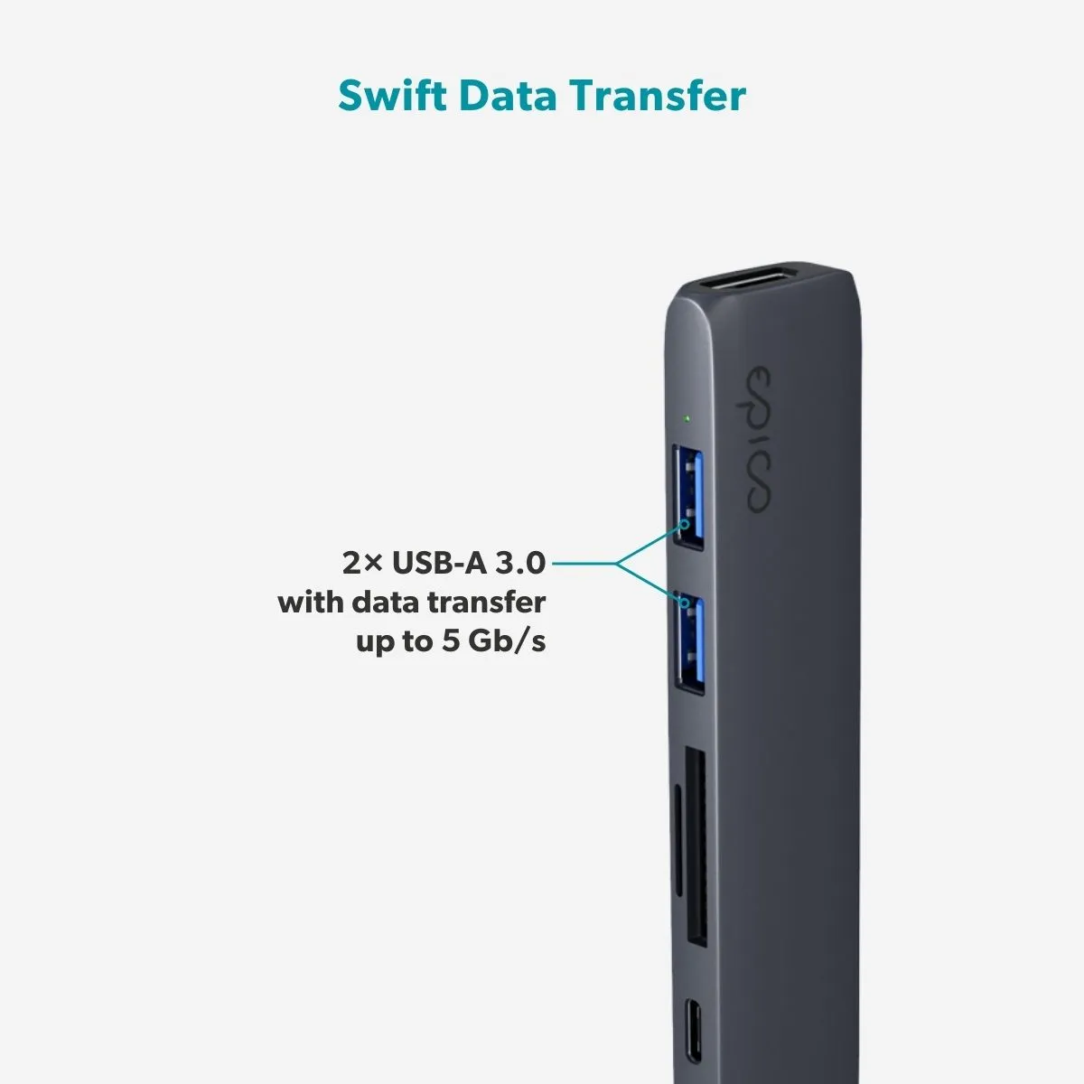 Epico 6in1 Aluminium Hub 100W USB-C PD, 2 × USB-A, HDMI, SD/Micro SD Card Slot 8K with USB-C Connector, Midnight Color