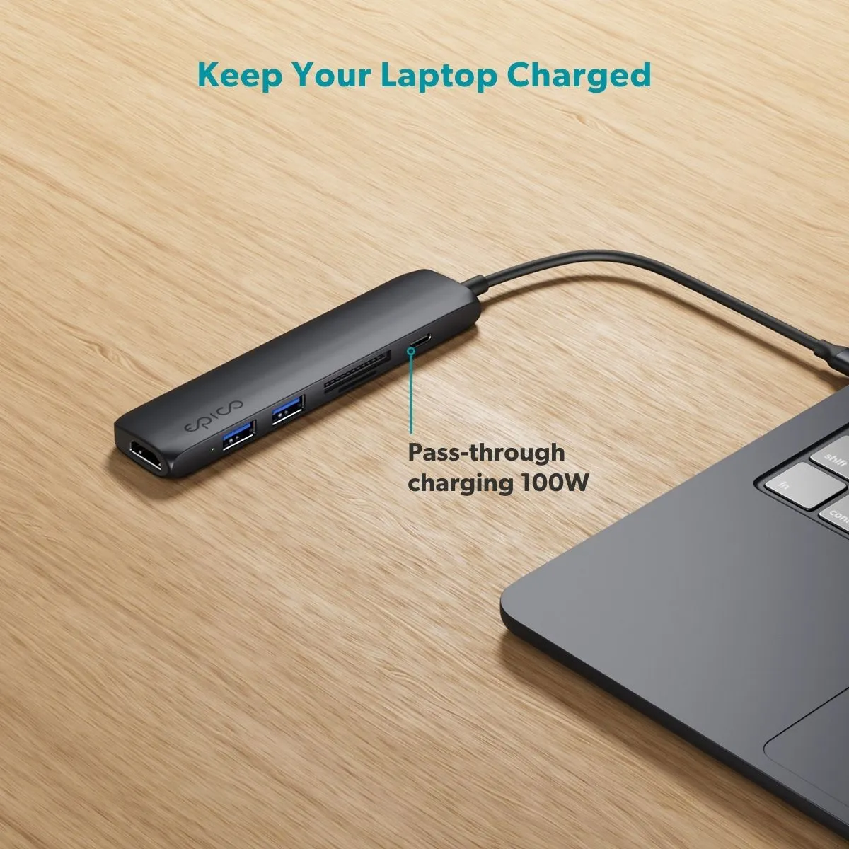 Epico 6in1 Aluminium Hub 100W USB-C PD, 2 &times; USB-A, HDMI, SD/Micro SD Card Slot 8K with USB-C Connector, Midnight Color