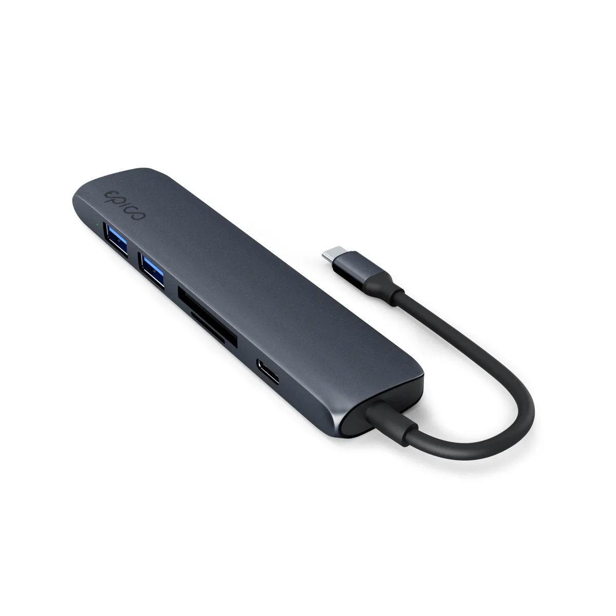 Epico 6in1 Aluminium Hub 100W USB-C PD, 2 &times; USB-A, HDMI, SD/Micro SD Card Slot 8K with USB-C Connector, Midnight Color