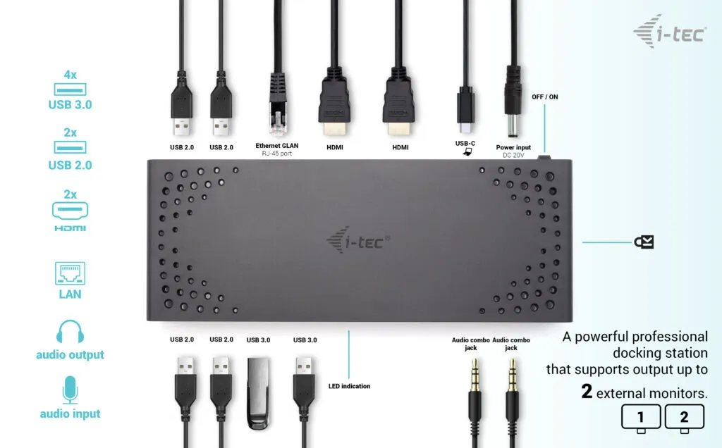 I-Tec USB 3.0 / USB-C / Thunderbolt Dual Display PD 100W - docking station
