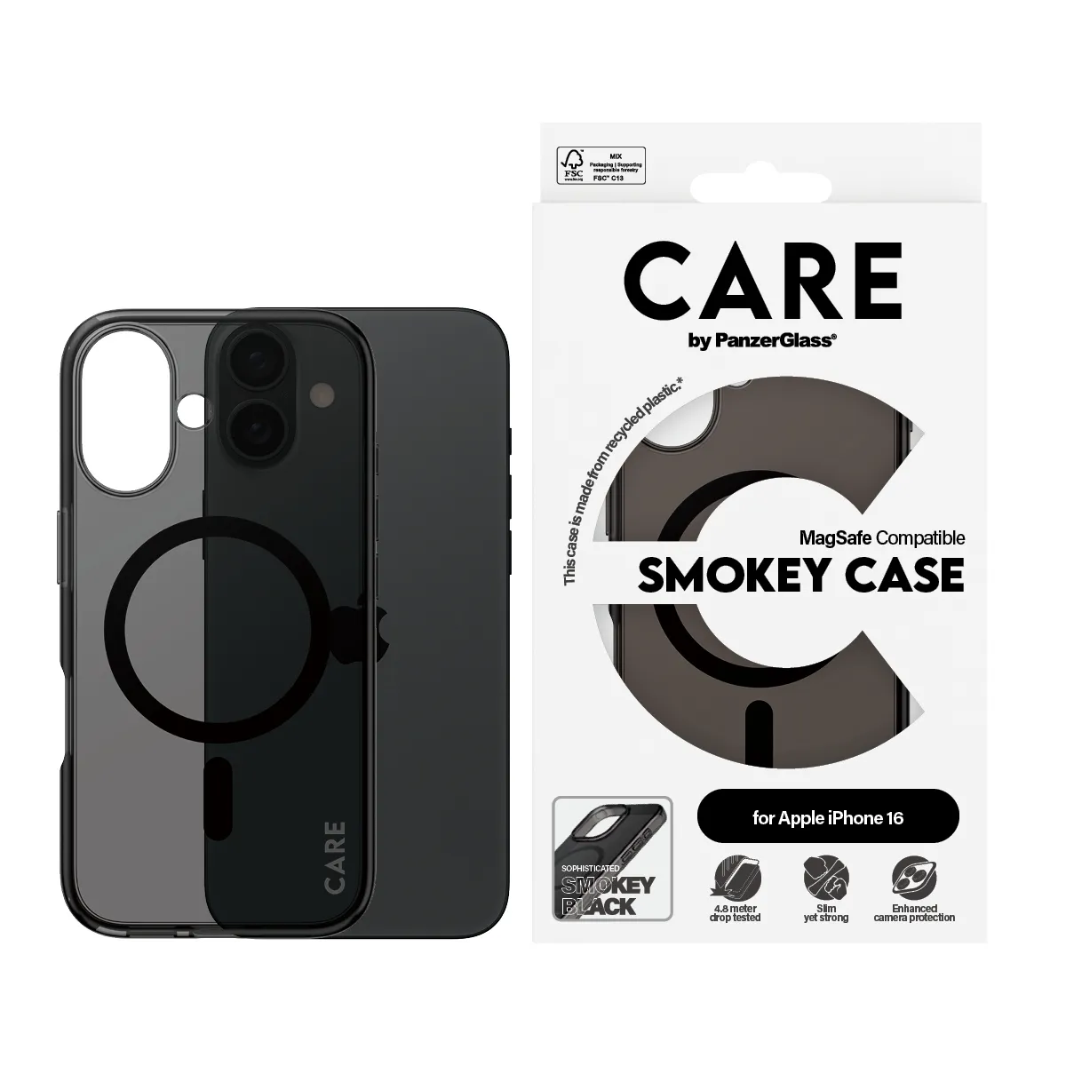 Care by PanzerGlass iPhone 16 MagSafe Flagship Case, Smokey with Black