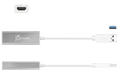 j5create USB 3.0 HDMI-Adapteriin, ohut, 1080P, alumiinia, valkoinen