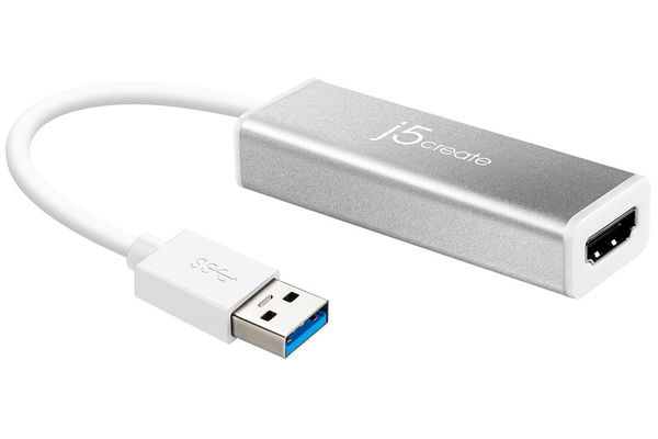 j5create USB 3.0 HDMI-Adapteriin, ohut, 1080P, alumiinia, valkoinen
