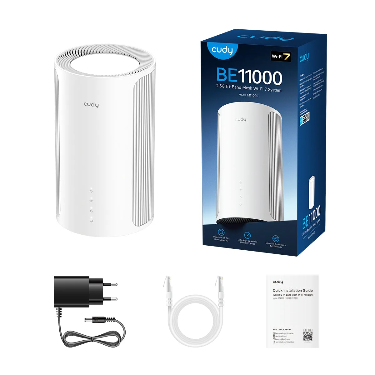 Cudy Mesh Solution M11000 Mesh WiFi System, Wi-Fi 7, BE11000, Tri-band, with 2.5G WAN, White