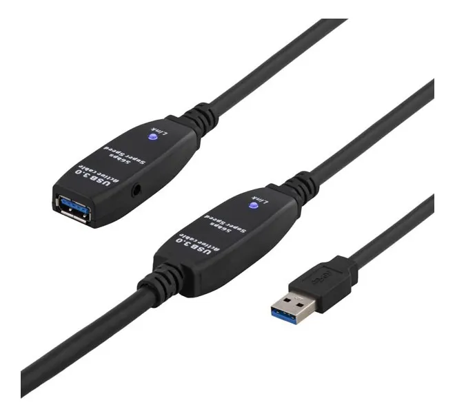 Deltaco Active USB-A 3.0 -jatkokaapeli, 10 m, Musta