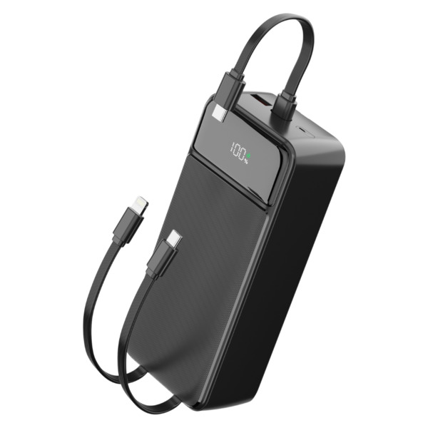 Spello ForcePack 30000mAh Power Bank SP31 | with 3 Integrated Cables | Black | 4 Outputs | Low-current Charging Mode