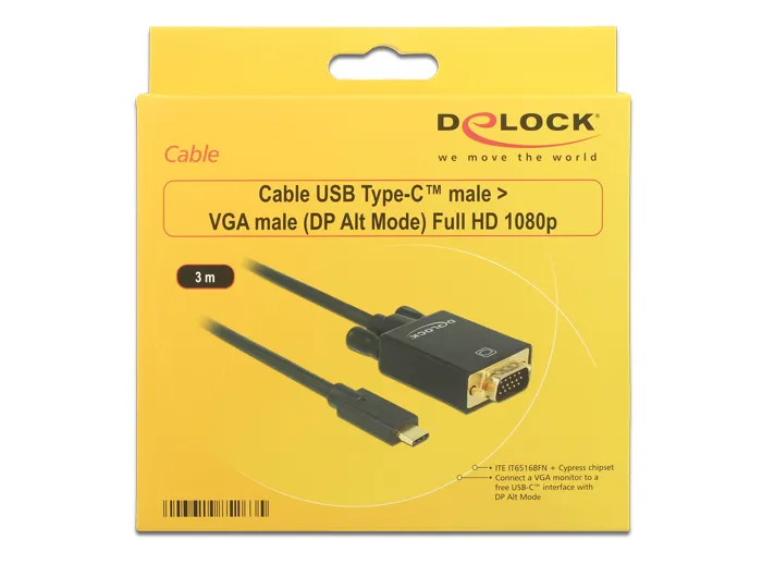 DeLock 85263 Kabel USB Type-C hane till VGA hane (DP Alt-l&auml;ge) Full HD