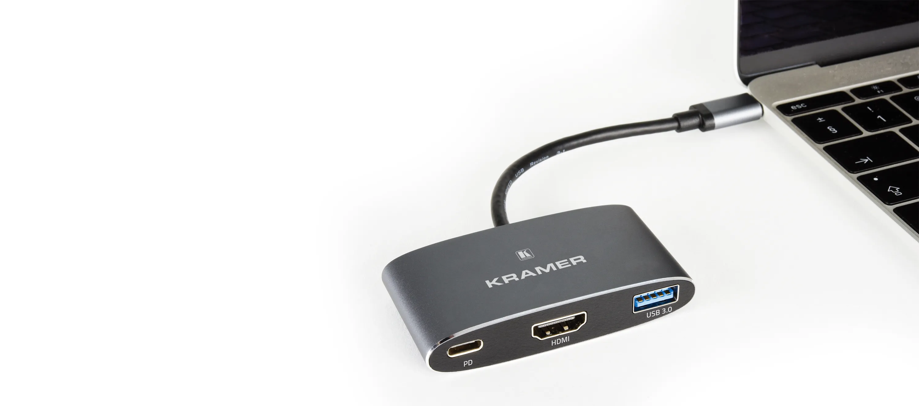 Kramer KDock-1 USB-C Hub Multiport Adapter - 4K@30 Hz HDMI output, USB 3.0, USB-C charging passthru
