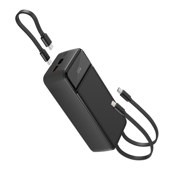 Spello ForcePack 30000mAh Power Bank SP31 | with 3 Integrated Cables | Black | 4 Outputs | Low-current Charging Mode