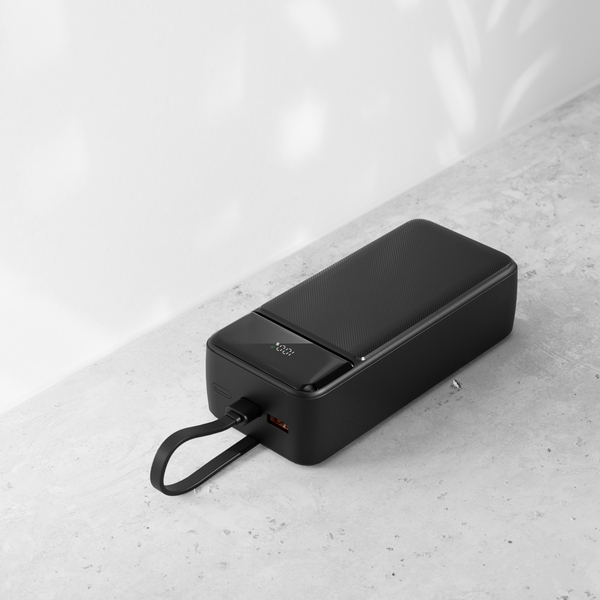 Spello ForcePack 30000mAh Power Bank SP31 | with 3 Integrated Cables | Black | 4 Outputs | Low-current Charging Mode