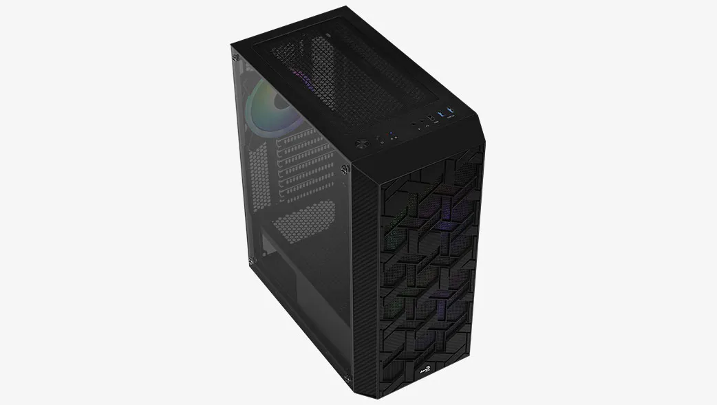 AEROCOOL Hive-G-Bk-V1 -miditornikotelo RGB-valaistuksella, musta