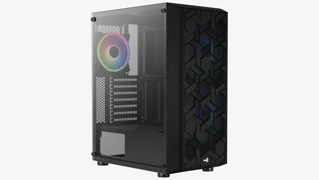 AEROCOOL Hive-G-Bk-V1 -miditornikotelo RGB-valaistuksella, musta
