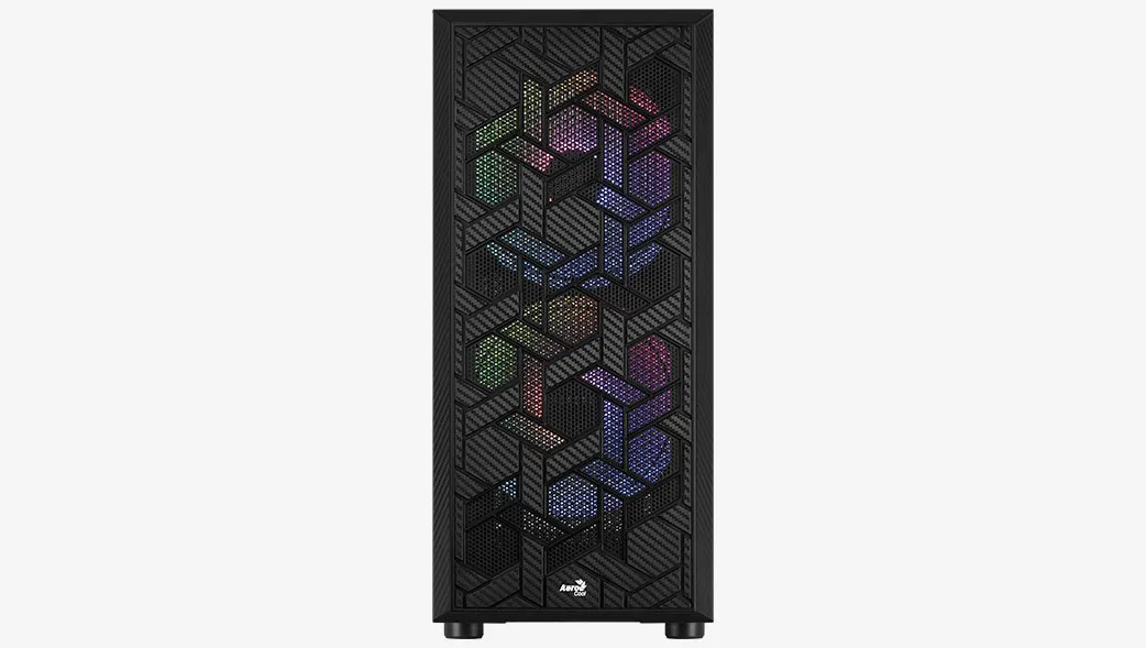 AEROCOOL Hive-G-Bk-V1 -miditornikotelo RGB-valaistuksella, musta