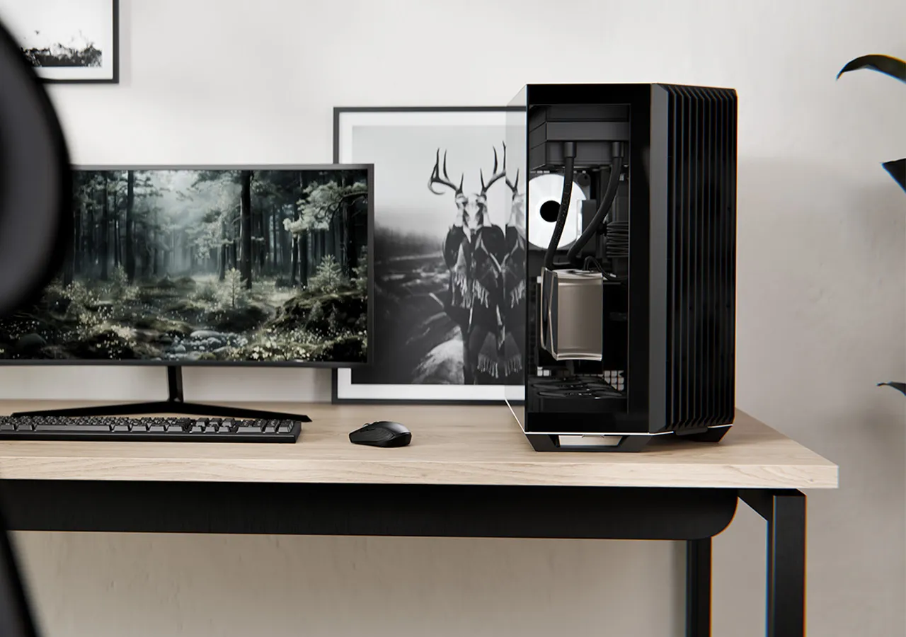 APNX V1 midi-tower chassi med f&ouml;nster, svart