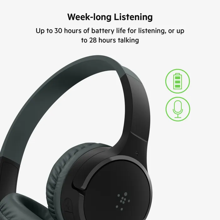 Belkin SoundForm Mini Kids -langattomat kuulokkeet mikrofonilla, Musta