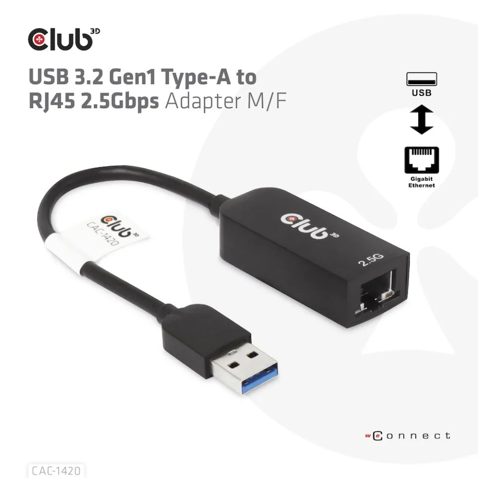 CLUB 3D USB TYPE A 3.1 GEN 1 TO RJ45 2.5GB ETHERNET ADAPTER