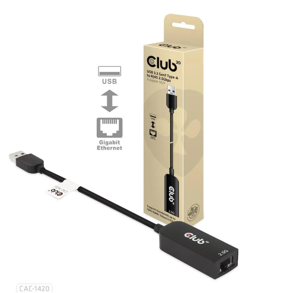CLUB 3D USB TYPE A 3.1 GEN 1 TO RJ45 2.5GB ETHERNET ADAPTER