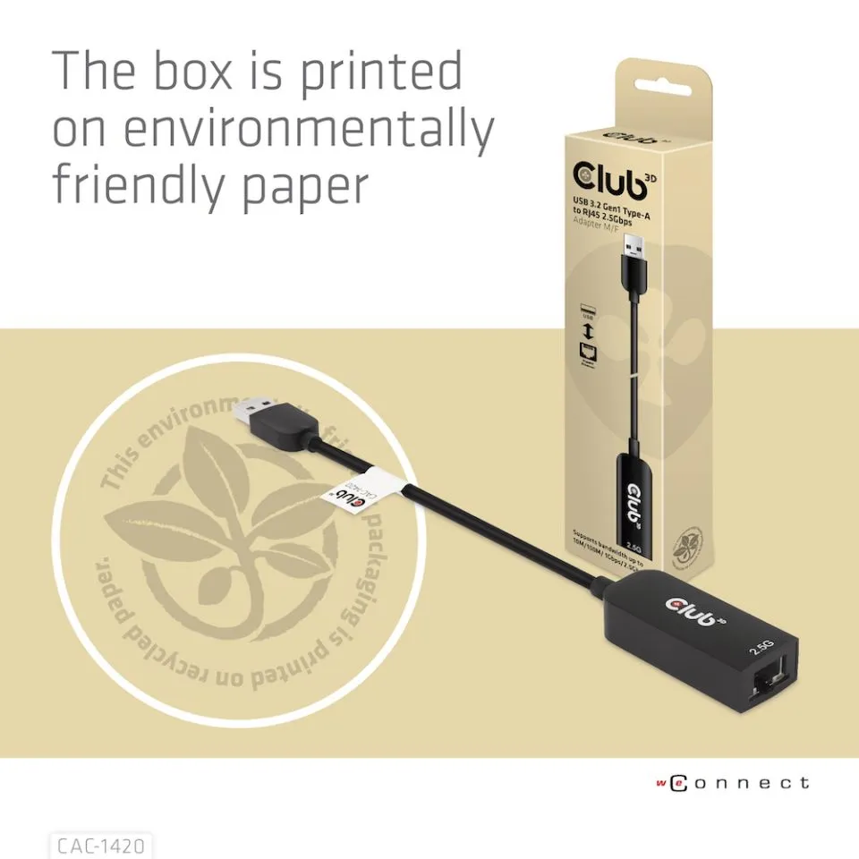 CLUB 3D USB TYPE A 3.1 GEN 1 TO RJ45 2.5GB ETHERNET ADAPTER