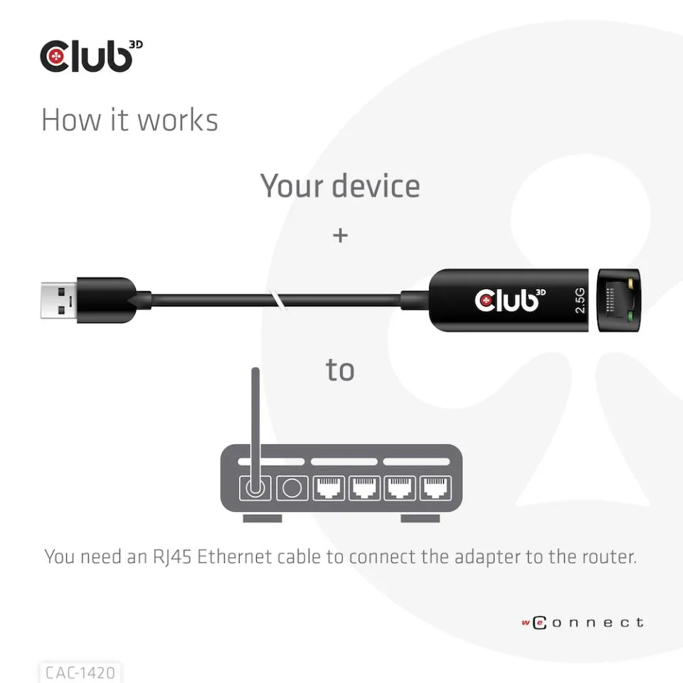 CLUB 3D USB TYPE A 3.1 GEN 1 TO RJ45 2.5GB ETHERNET ADAPTER