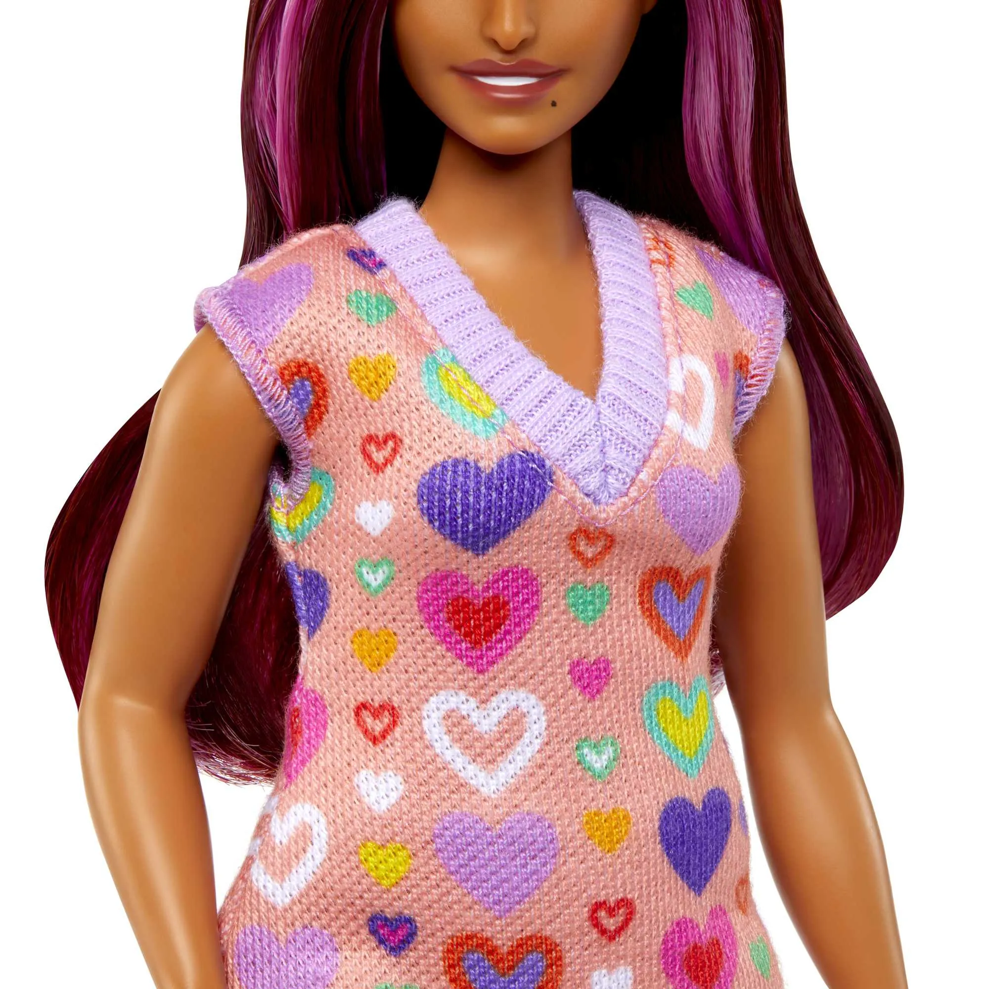 Mattel Barbie Fashionistas doll with pink highlights and heart print dress