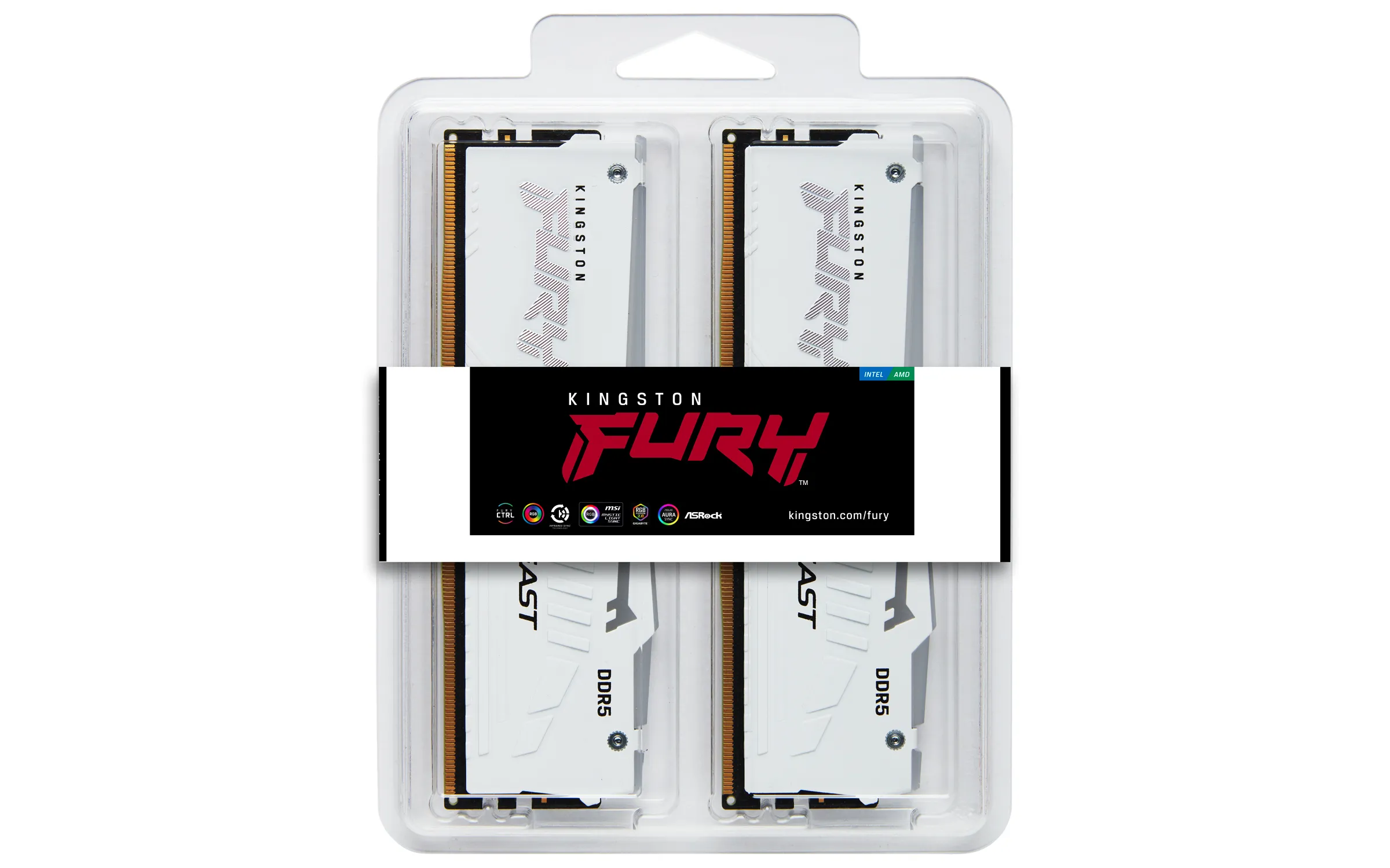 Kingston FURY Beast RGB 64 GB (4 x 16 GB) DDR5 5200 MHz, CL40 - minne, Vit (XMP)