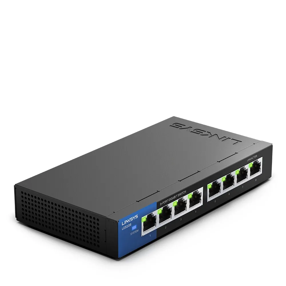 Linksys LGS108 - Kytkin - hallitsematon - 8 x 10/100/1000 - ty&ouml;p&ouml;yt&auml; - AC 100/230 V