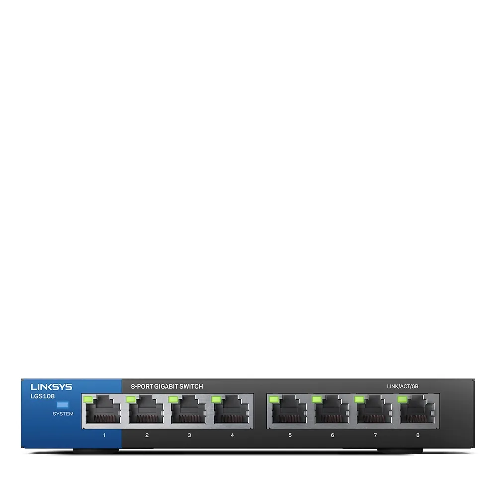 Linksys LGS108 - Kytkin - hallitsematon - 8 x 10/100/1000 - ty&ouml;p&ouml;yt&auml; - AC 100/230 V