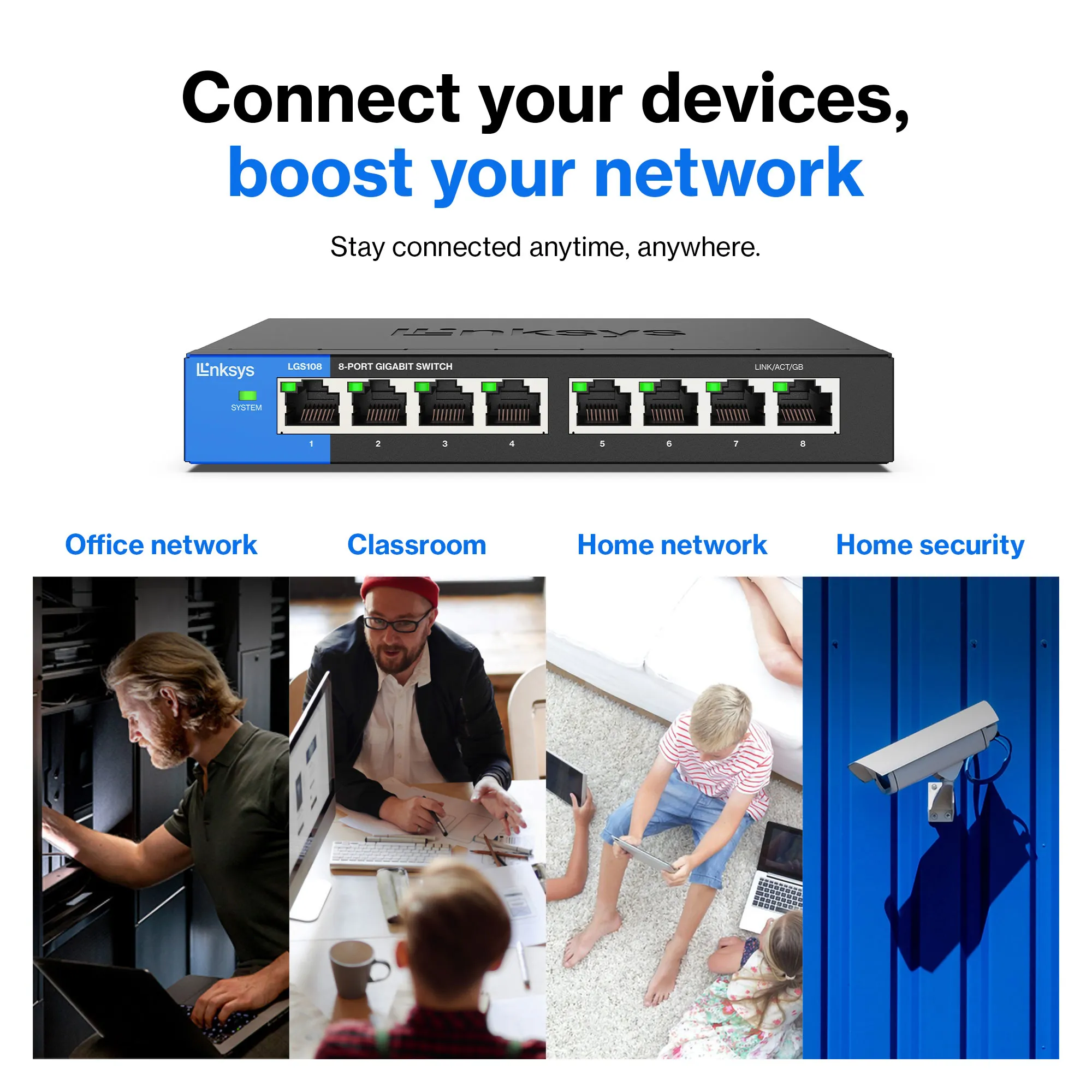 Linksys LGS108 - Kytkin - hallitsematon - 8 x 10/100/1000 - ty&ouml;p&ouml;yt&auml; - AC 100/230 V