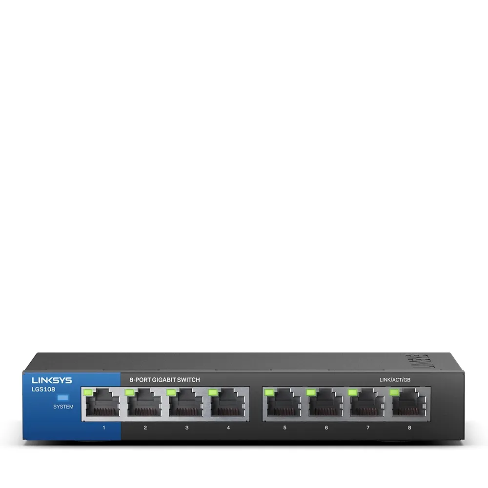 Linksys LGS108 - Kytkin - hallitsematon - 8 x 10/100/1000 - ty&ouml;p&ouml;yt&auml; - AC 100/230 V