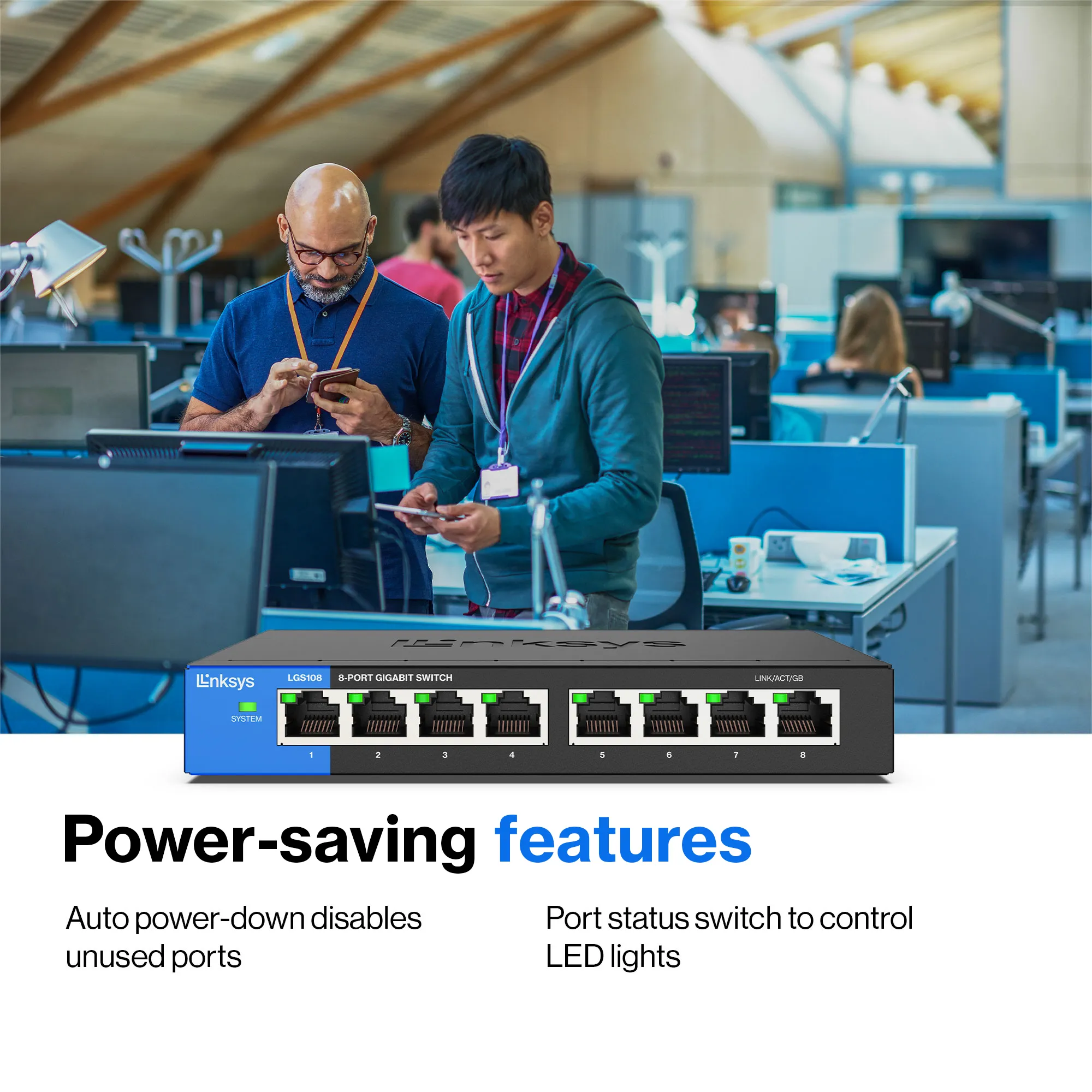 Linksys LGS108 - Kytkin - hallitsematon - 8 x 10/100/1000 - ty&ouml;p&ouml;yt&auml; - AC 100/230 V