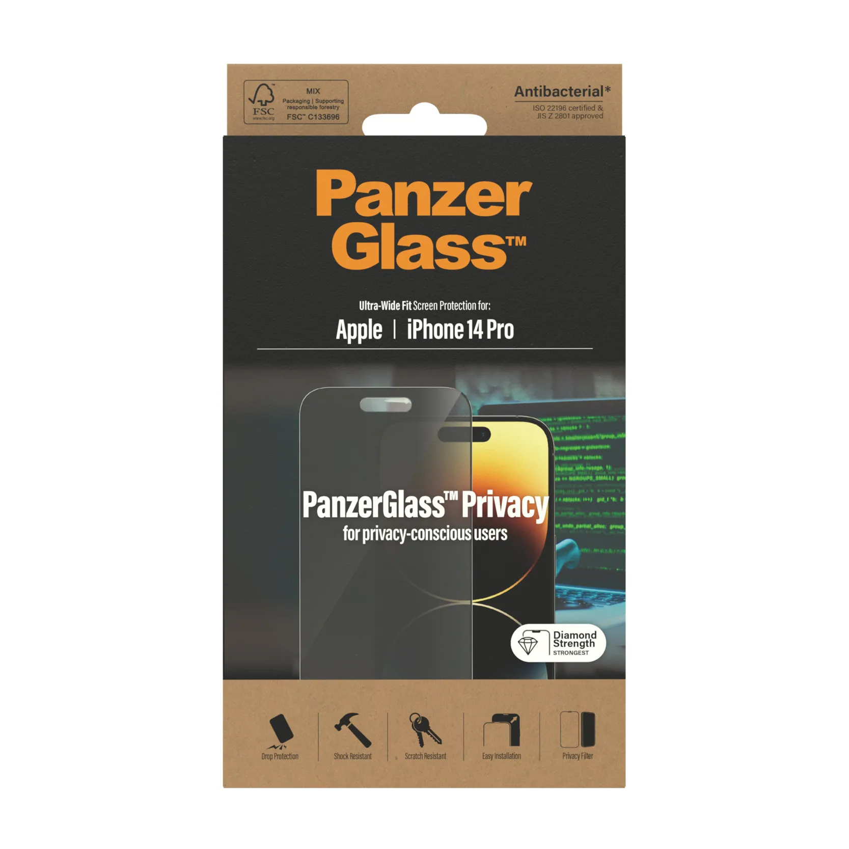 PanzerGlass Ultra-Wide Fit, Privacy, iPhone 14 Pro - Screen Glass