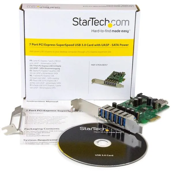 StarTech PEXUSB3S7 7-portars USB 3.2 Gen 1 (USB 3.0) PCI Express x1 expansionskort (6 externa + 1 intern) Full-height / Low-profile