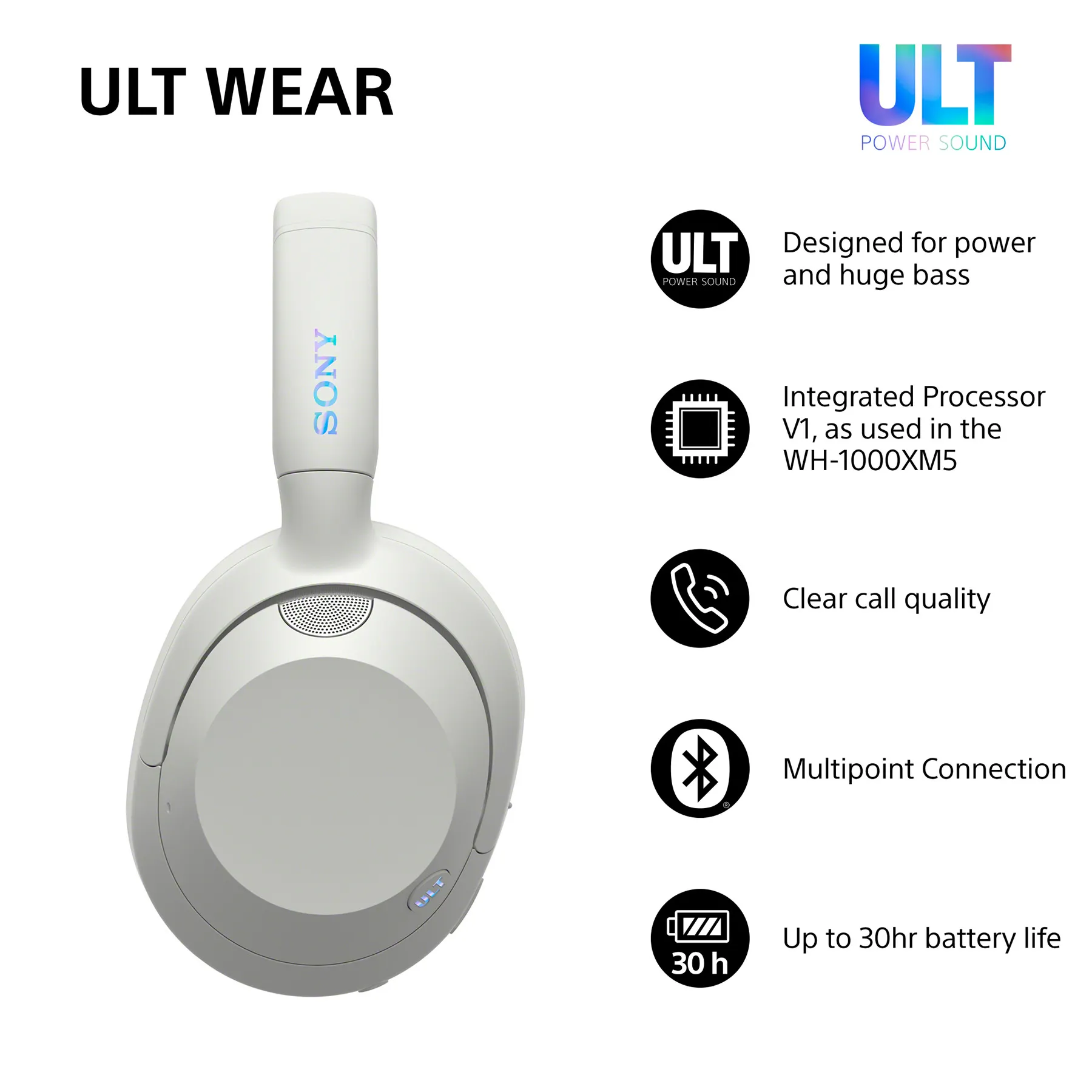 Sony ULT WEAR WH-ULT900NW -langattomat kuulokkeet, natural white