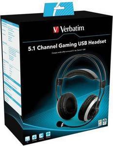 Verbatim suljettu headset, 5.1, 8/16/32 Ohm, USB, 2m musta/hopea