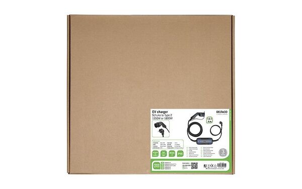 DELTACO e-Charge, cable Mode2, Schuko - type 2, 6-8A, 4+1,5M -s&auml;hk&ouml;auton latauskaapeli