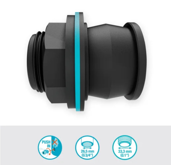 Gardena -s&auml;ili&ouml;liitin ty&ouml;nnett&auml;v&auml; G1"/G3/4"