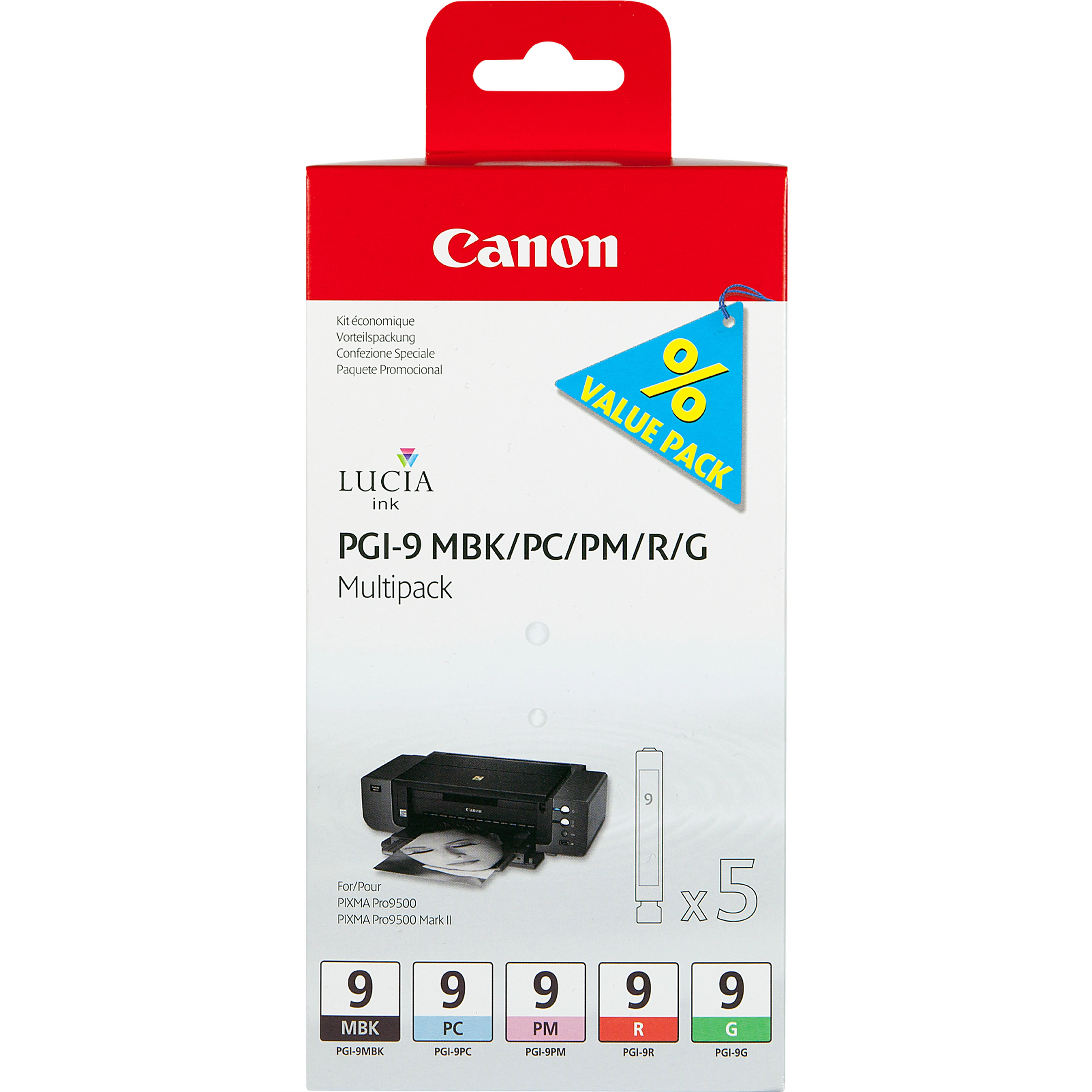 Canon PGI-9 -mustekasettipakkaus, 14 ml, moniv&auml;rinen, 5 kpl