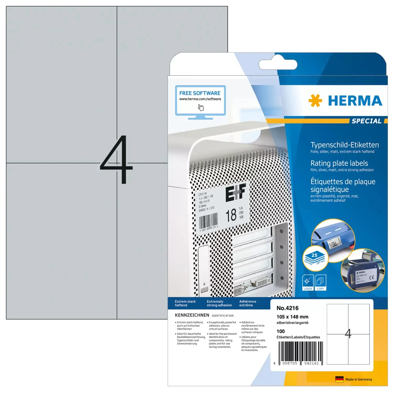 Herma label film extra strong 105x148 silver (100)