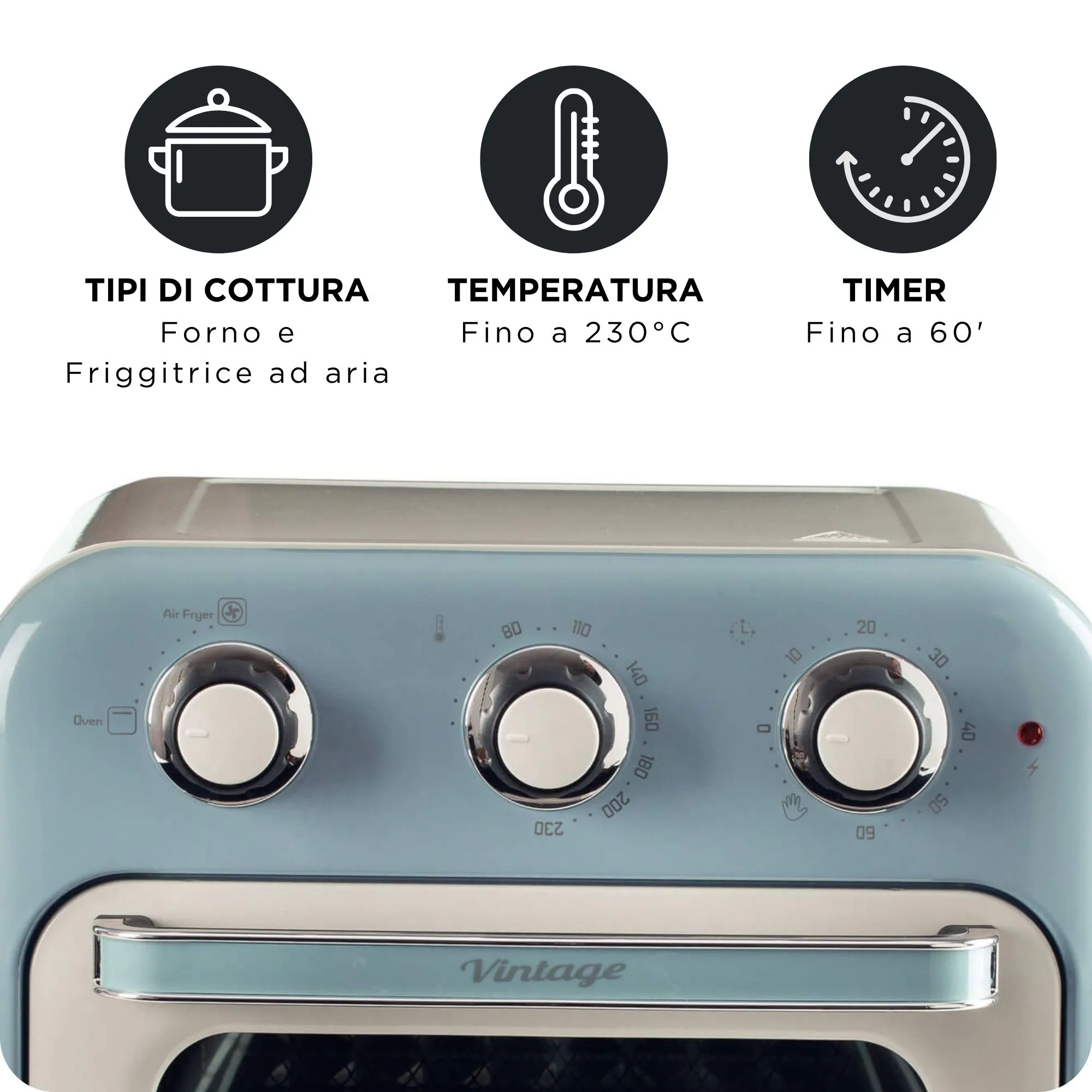 Ariete 3-in-1 Vintage Air Fryer - airfryer and mini oven, Blue, 16L