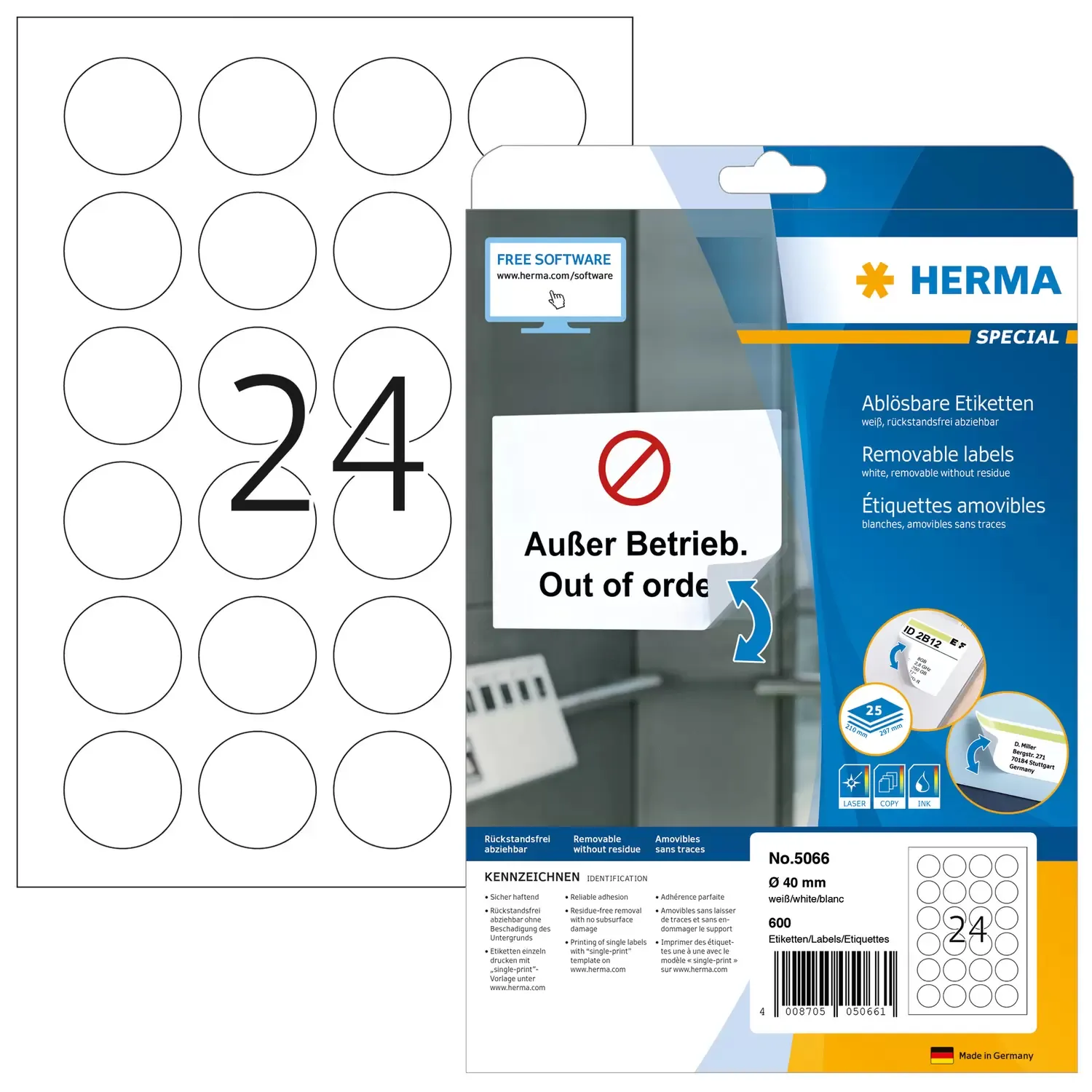 Herma label removable &oslash;40 (600)