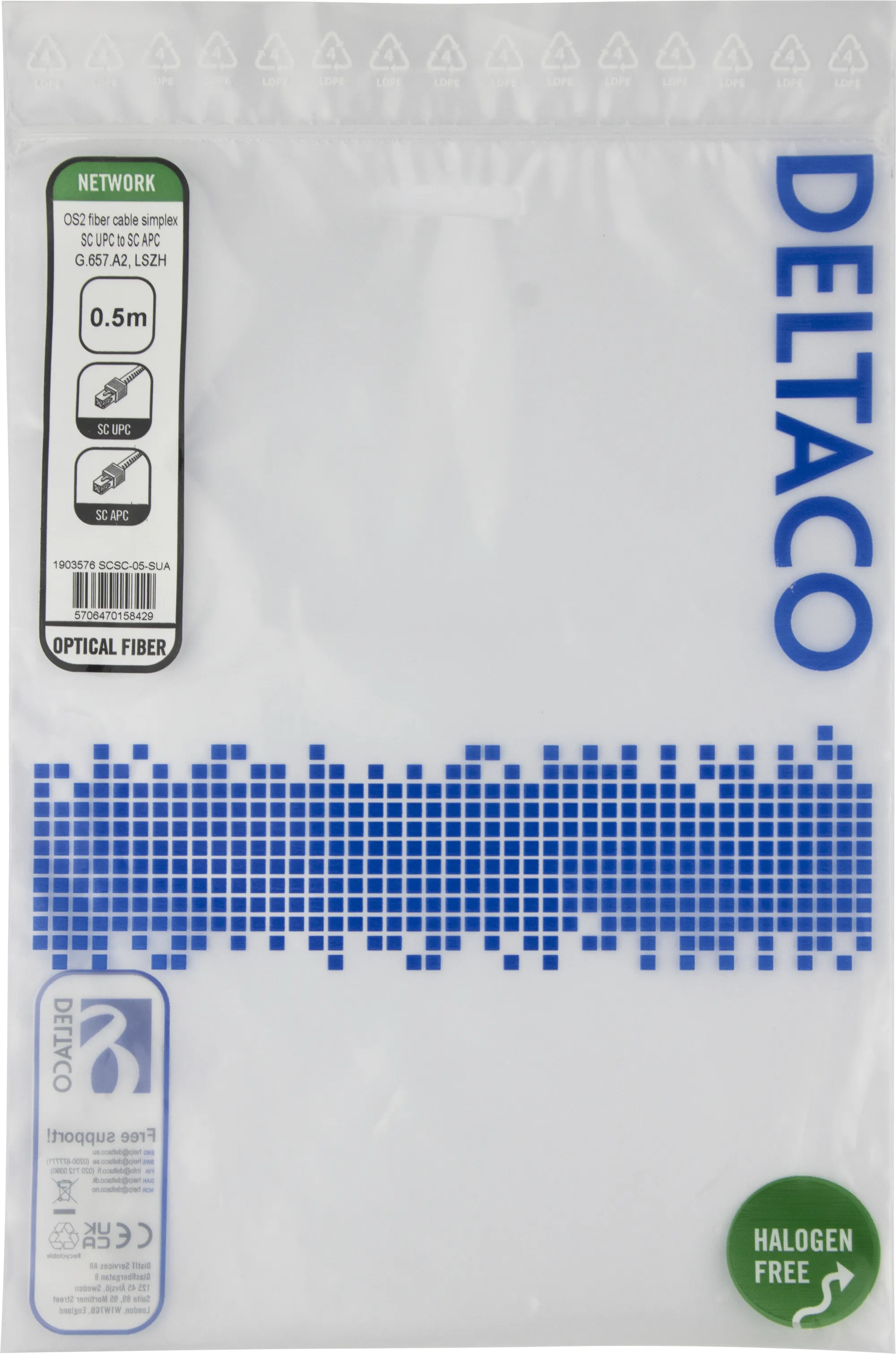 Deltaco OS2 LSZH SC-SC 0.5m -valokuitukaapeli, keltainen